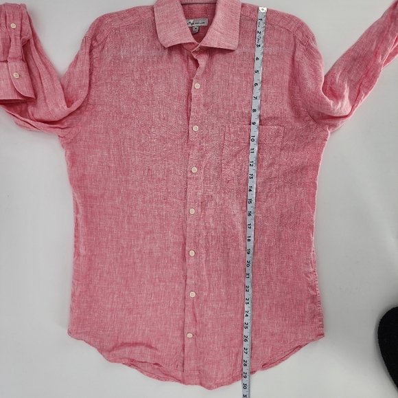 Peter Millar Long Sleeve Button Down Collared Shirt 100% Linen Medium - Picture 6 of 10